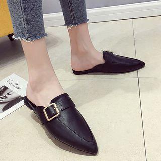 Buckled Pointy-toe Mules