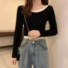 Contrast Trim Round Neck Cropped Knit Top