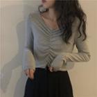 V-neck Ruched Long-sleeve Cropped Top
