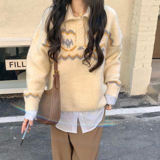Long-sleeve Polo Collar Jacquard Sweater