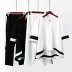 Set: Contrast Trim Short Sleeve T-shirt + Sweatpants