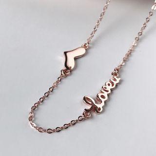 925 Sterling Silver Love Lettering & Heart Necklace As Shown In Figure - One Size