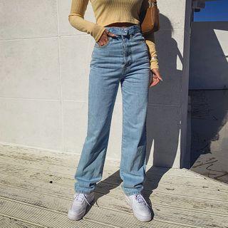 Double-band Button-fly Wide-leg Jeans