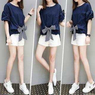 Set: Bow Detail Short-sleeve T-shirt + Shorts