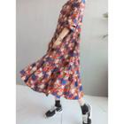 Floral Patterned Pleated A-line Dress