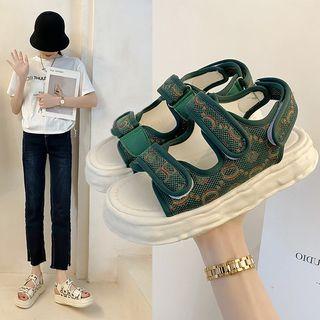 Hook & Loop Printed Platform Sandals
