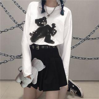 Bear Print Long-sleeve T-shirt White - One Size
