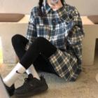 Long-sleeve Plaid Loose-fit Shirt As Figure - One Size