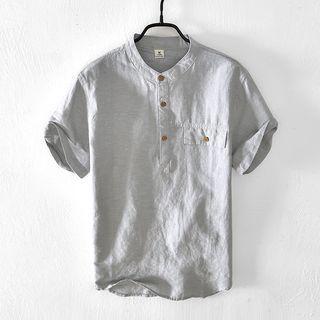 Short-sleeve Linen Henley T-shirt
