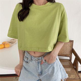 Short Sleeve Plain Cropped T-shirt