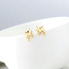 Rhinestone Lightning Earring 1 Pair - S925 Silver - Gold - One Size