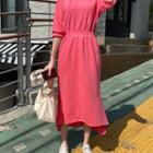 Elbow-sleeve Band-waist Dress