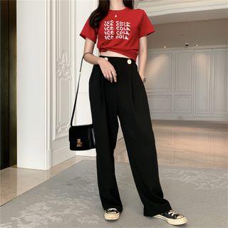 Short-sleeve Lettering Cropped T-shirt / Wide Leg Pants