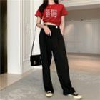Short-sleeve Lettering Cropped T-shirt / Wide Leg Pants