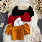 Lace-up Puff Sleeve Cropped Blouse