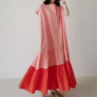 Cap-sleeve Paneled Maxi A-line Dress