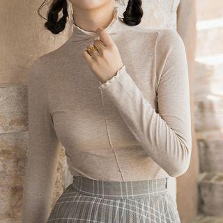 Long-sleeve Mock-neck Fitted Top