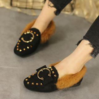 Faux-fur Studded Moccasin Flats