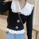 Lace Long-sleeve Blouse / Flower Button Cardigan