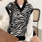 Zebra Print Knit Vest Black & White - One Size