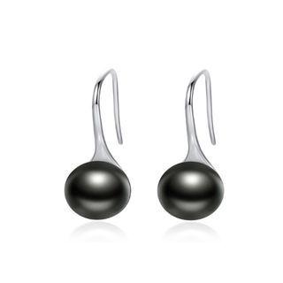 925 Sterling Silver Elegant Simple Fashion Black Pearl Earrings Silver - One Size