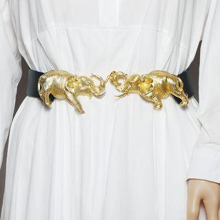 Elephant Buckled Genuine Leather Belt