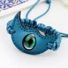 Glass Bead Genuine Leather Moon Bracelet Green - One Size