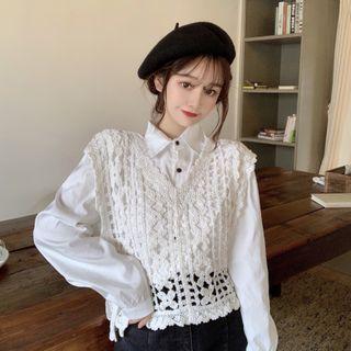 Plain Shirt / Corchet Knit Vest