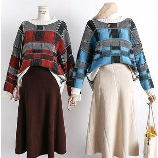 Colorblock Plaid Knit Sweater