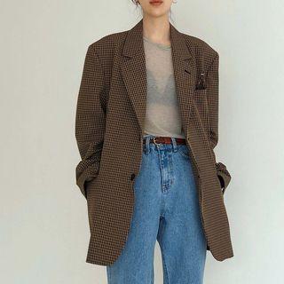 Plaid Blazer Plaid - Coffee & Black - One Size