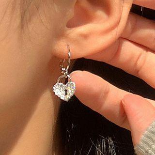 Rhinestone Heart Lock Dangle Earring 1 Pair - Love Heart - One Size