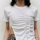 Ruched Slit Short-sleeve Crop Top