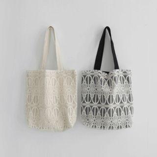 Lace-overlay Canvas Shopper Bag