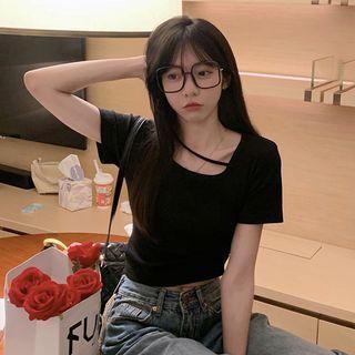 Short-sleeve Bow Back Top Black - One Size