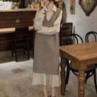 Accordion Pleat Midi Shirtdress / V-neck Knit Vest