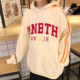 Contrast Trim Letter Applique Hoodie