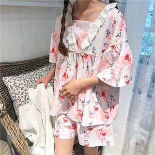 Set: Elbow-sleeve Printed Top + Shorts