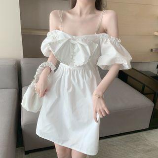 Bow-accent Cutout Shoulder Mini A-line Dress