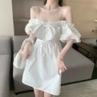 Bow-accent Cutout Shoulder Mini A-line Dress