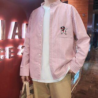 Dog Embroidered Pinstriped Shirt