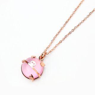 Pig Faux Crystal Necklace Pink Pendent - Gold - One Size