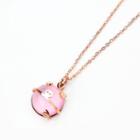 Pig Faux Crystal Necklace Pink Pendent - Gold - One Size