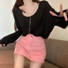 Long-sleeve Plain T-shirt / A-line Skorts