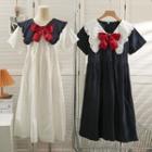 Ribbon-accent Sailor-collor Midi Dress