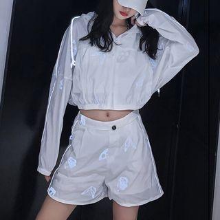 Butterfly Print Hooded Zip Jacket / Shorts