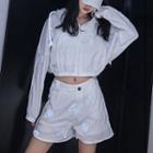 Butterfly Print Hooded Zip Jacket / Shorts