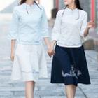 Embroidered 3/4-sleeve Hanfu Top / A-line Skirt