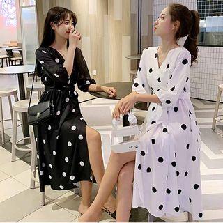 Polka-dot Wrap Dress With Sash