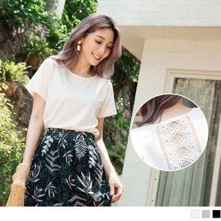 Crochet Panel Back Ribbed Short-sleeve Top
