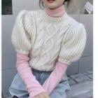 Set : High-neck Long-sleeve Top + Short-sleeve Sweater